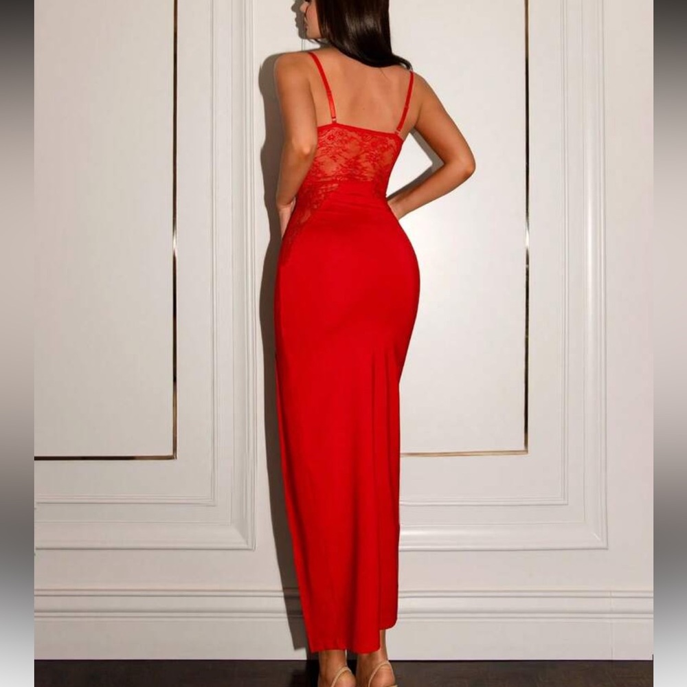 Bustier corset slip dress high slit red maxi dress cocktail - Picture 4 of 7